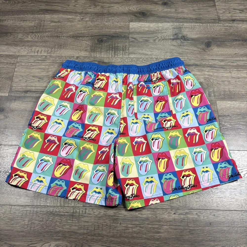 The Rolling Stones Swim Shorts Mens 2XL Multicolor Tongue Logo Band Swim‎ Trunks
